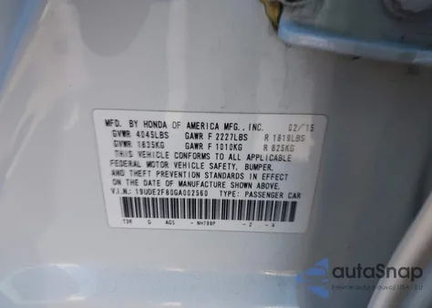 2016 Acura Ilx Premium A-Spec Packages/Technology Plus A-Spec Packages from USA, damaged, VIN 19UDE2F80GA002560